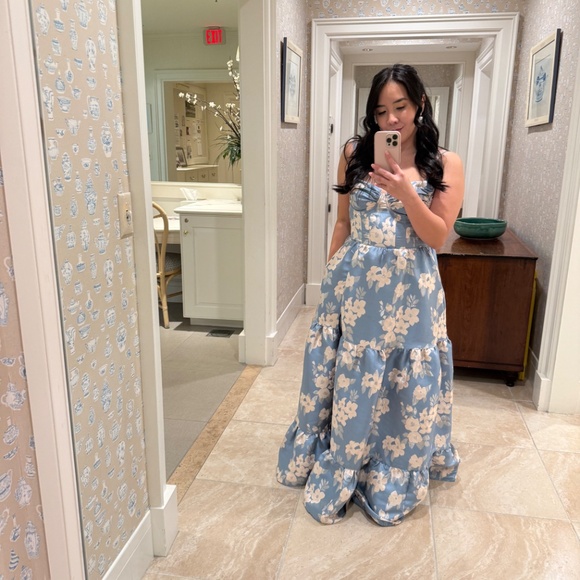 The Lucetta Dress in Dusk Blue Baroque Floral - Picture 4 of 6